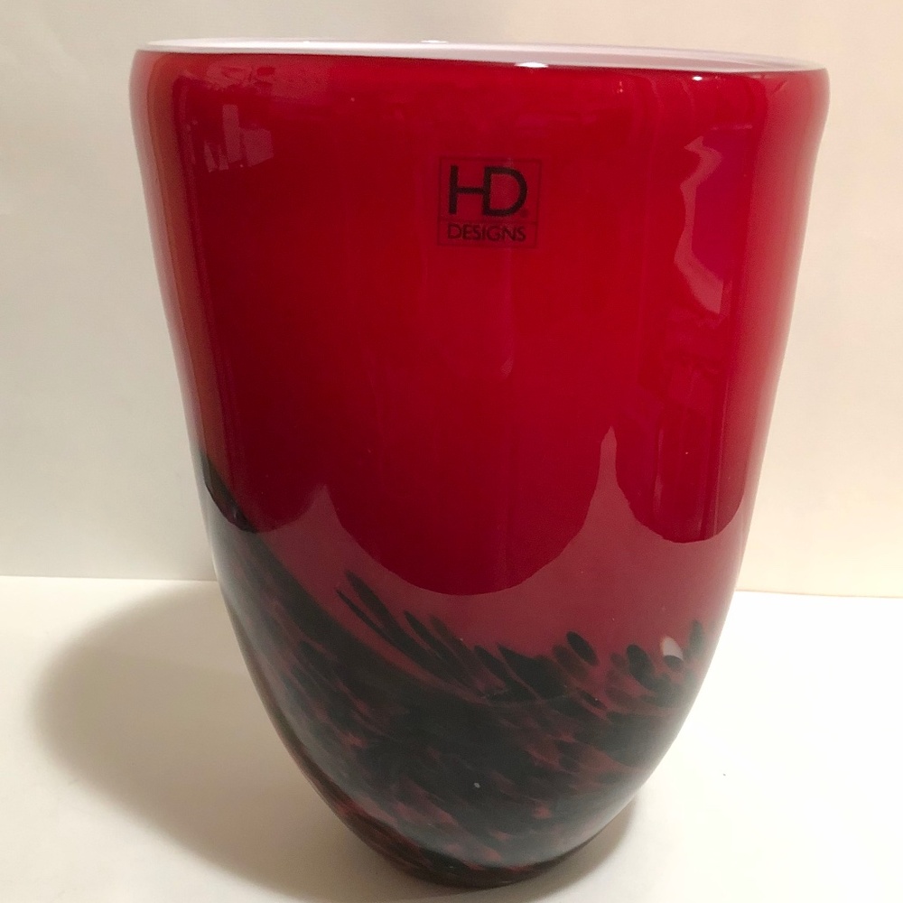 Bright Red Art Glass Vase by HD Designs